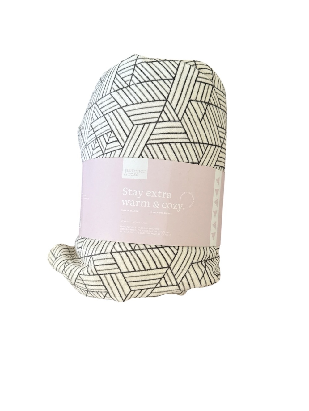 summer & rose Cream Throw Blanket with Black Geometric Stripes NWT